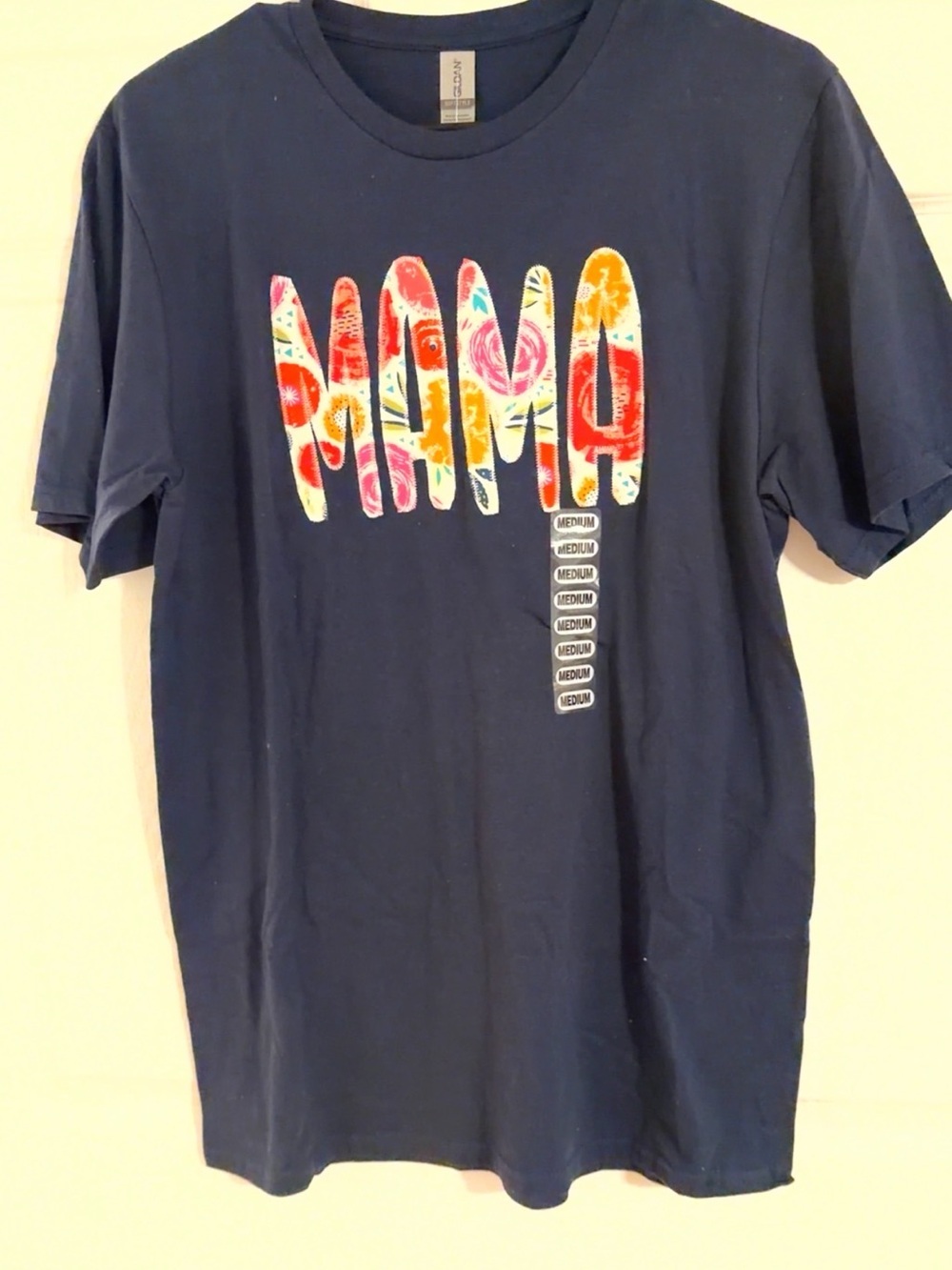 Navy 'MAMA' Graphic Tee with Tropical Print